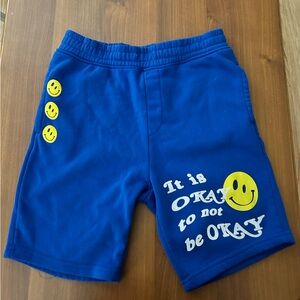 Blue Kids Shorts with Yellow Smiley Design